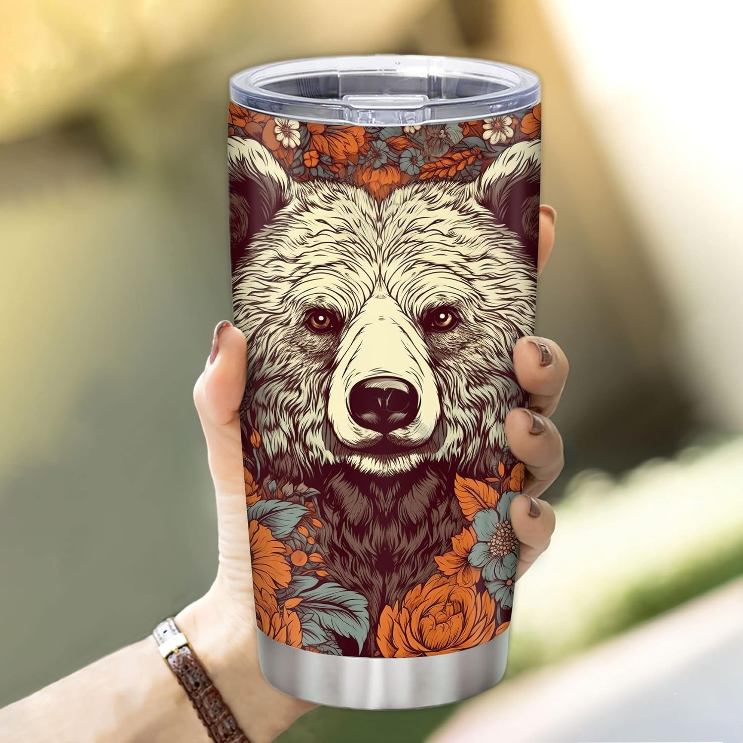 Personalized Stainless Steel Tumbler - Bear Lovers Give with Anti-Leak Lid