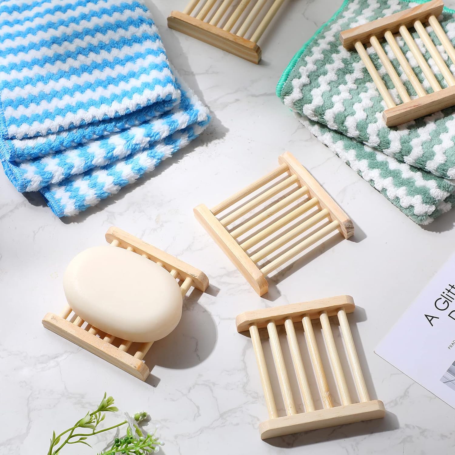 Bath Hand Drying Wooden Soap Holder Reusable Bamboo Sink 50-Piece Set