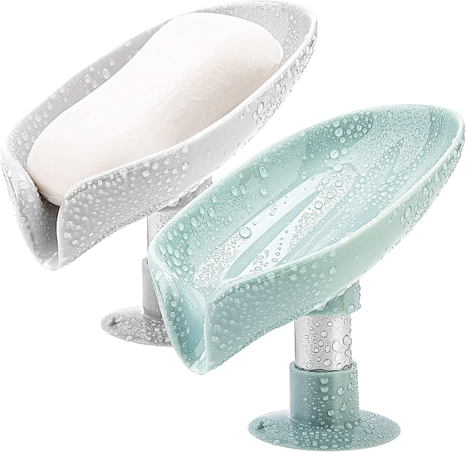 2-Pack Leaf-Shape Soap Dishes with Suction Cup