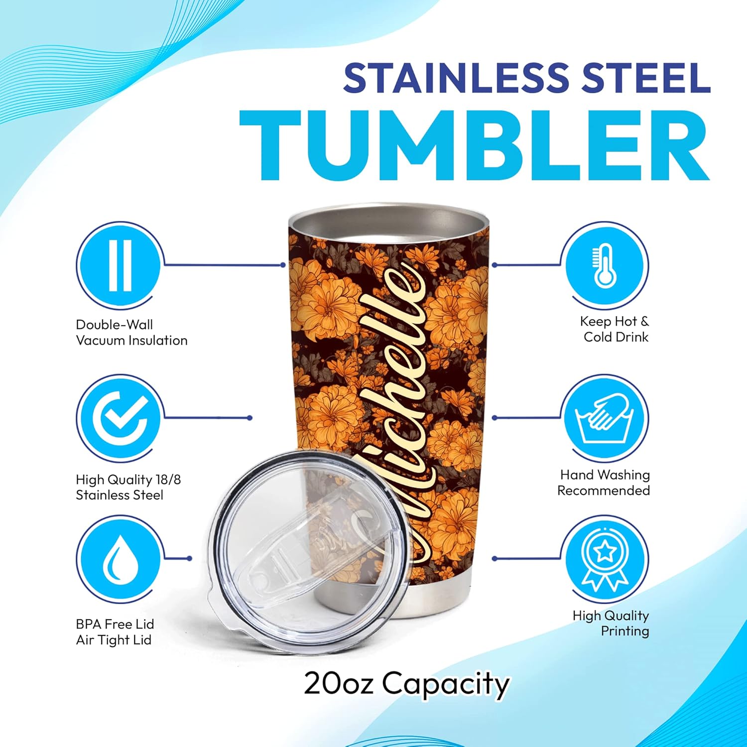Giraffe Lovers 20oz Tumbler Gift Stainless Steel with Straw Lid Birthday Christmas Gift