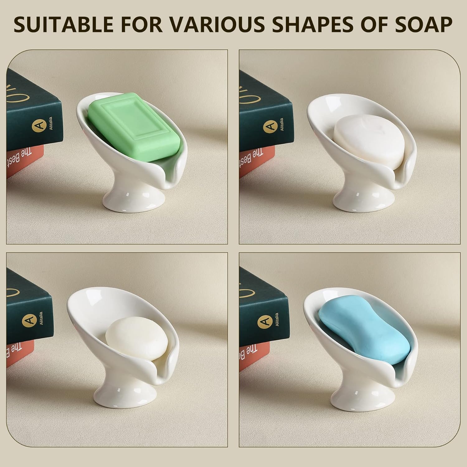 Self-Draining Ceramic Soap Dish Cream White by Antiss Home