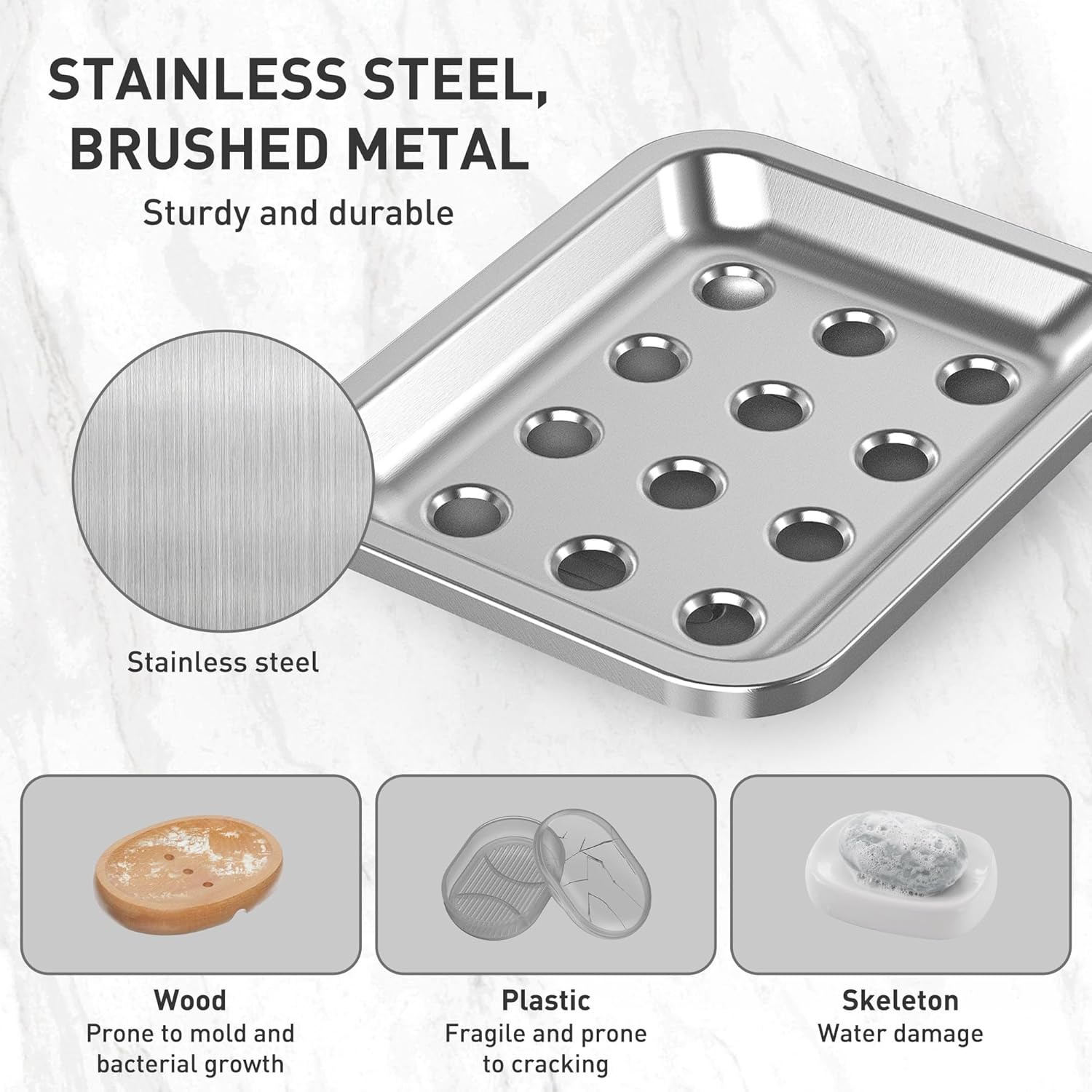FUKANG Stainless Steel Soap Dish Double Layer Drain Durable Multipurpose