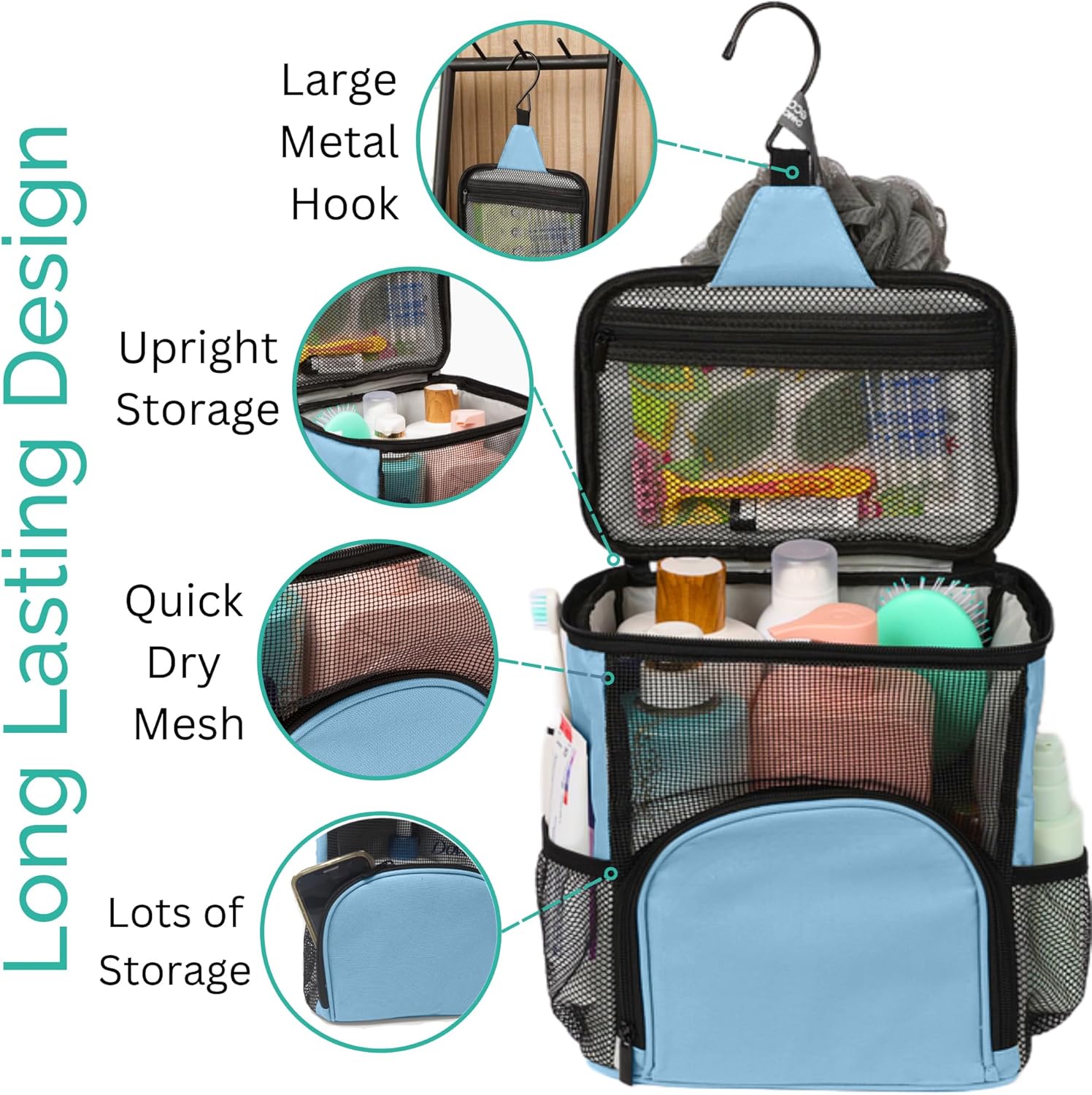 TERRA HOME Folding Metal Hook Shower Caddy for Dorms
