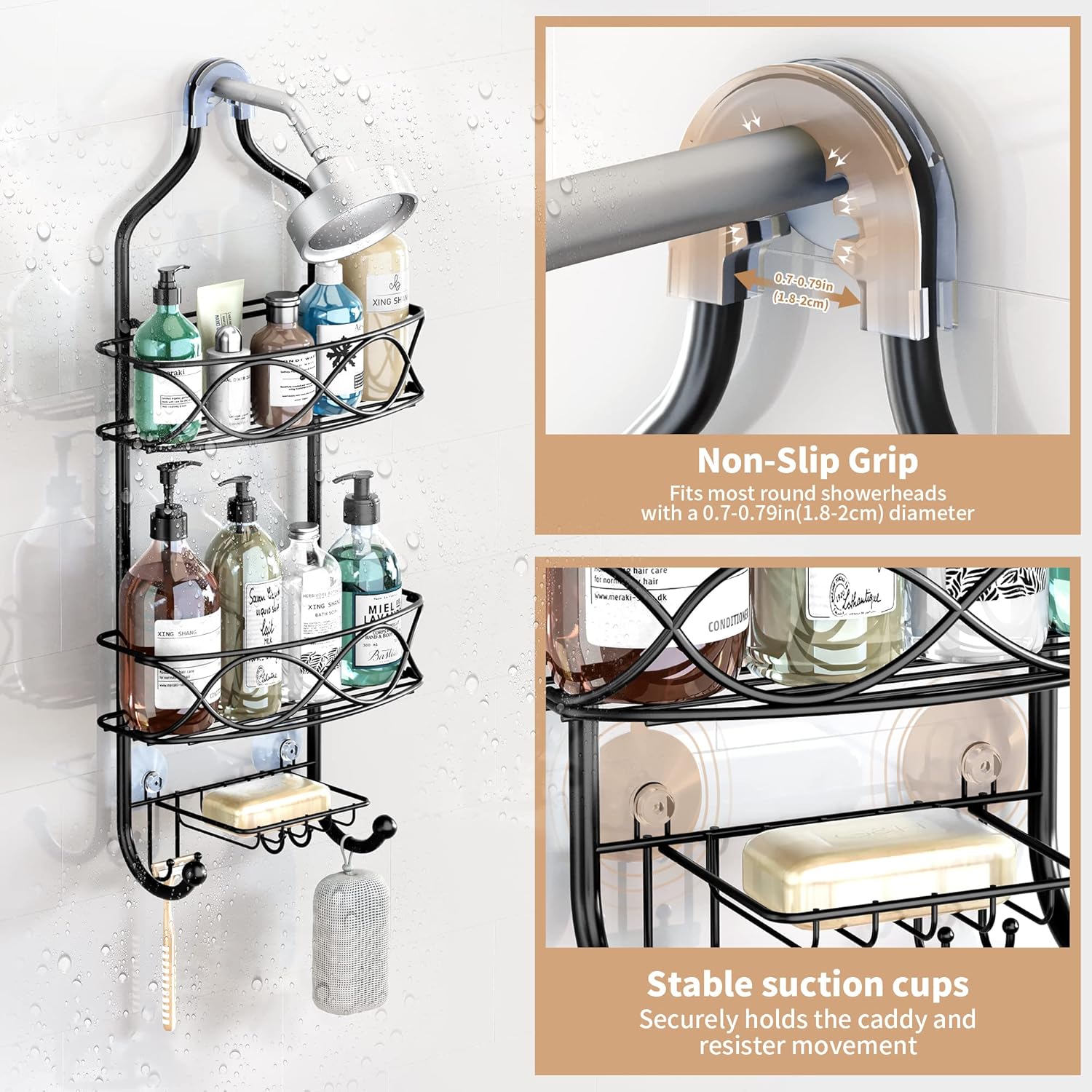 GAOKASE Hanging Shower Organizer Rust-Proof Black Metal
