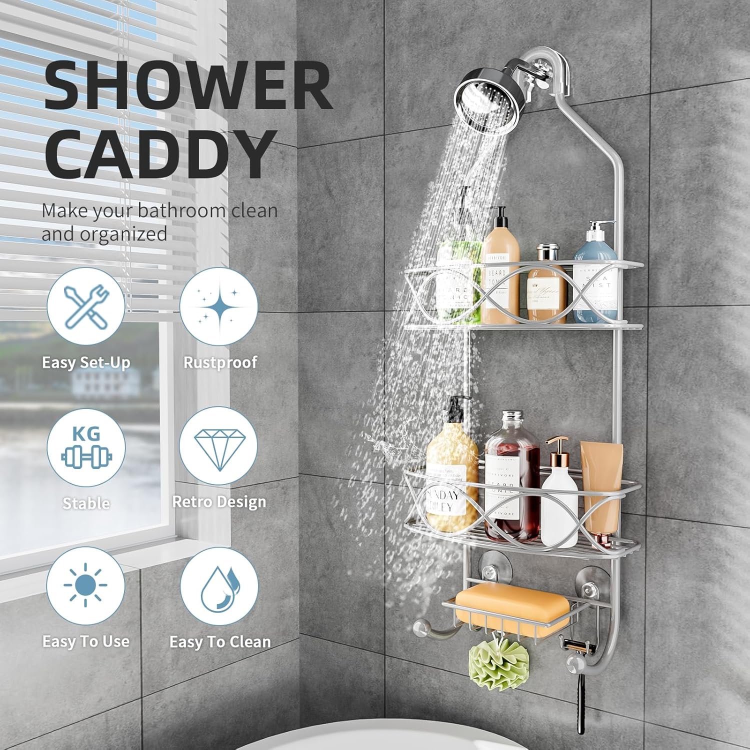 High-End Waterproof 3 Tier Shower Caddy for Home Kitchen