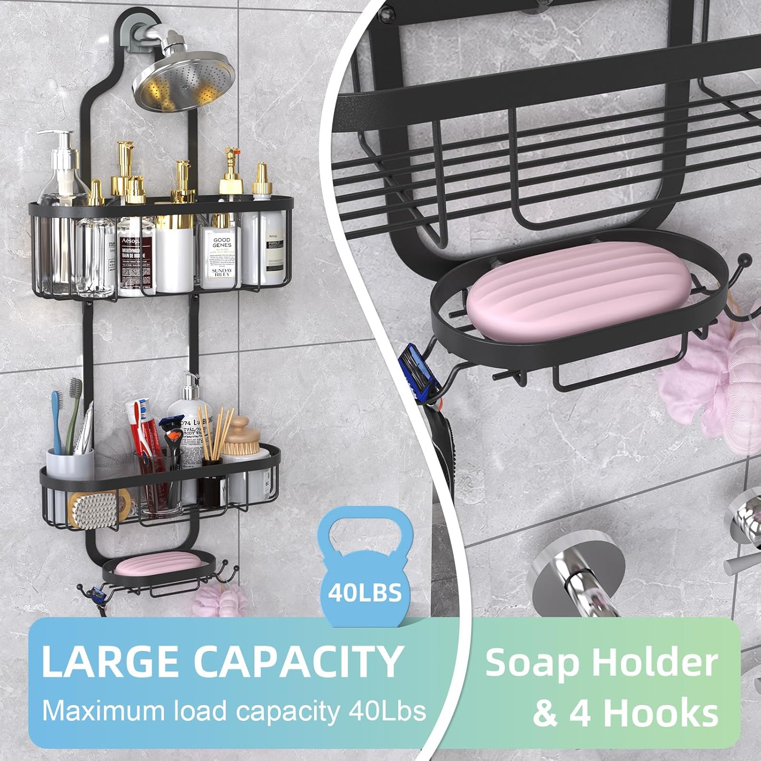Kadolina Hanging Shower Organizer wSuction Cups