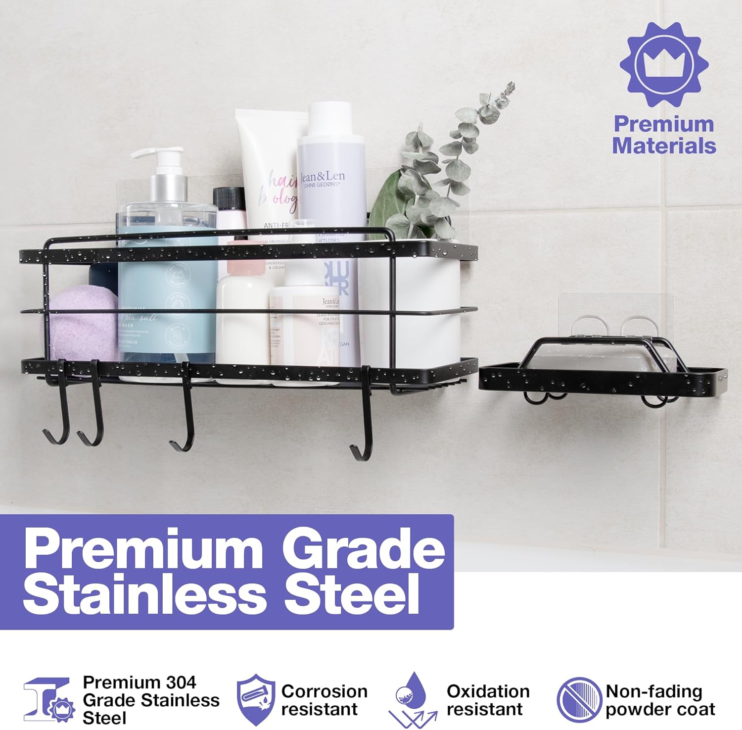 KINCMAX Premium Rust-Proof Showercaddy with 4 Durable Hooks