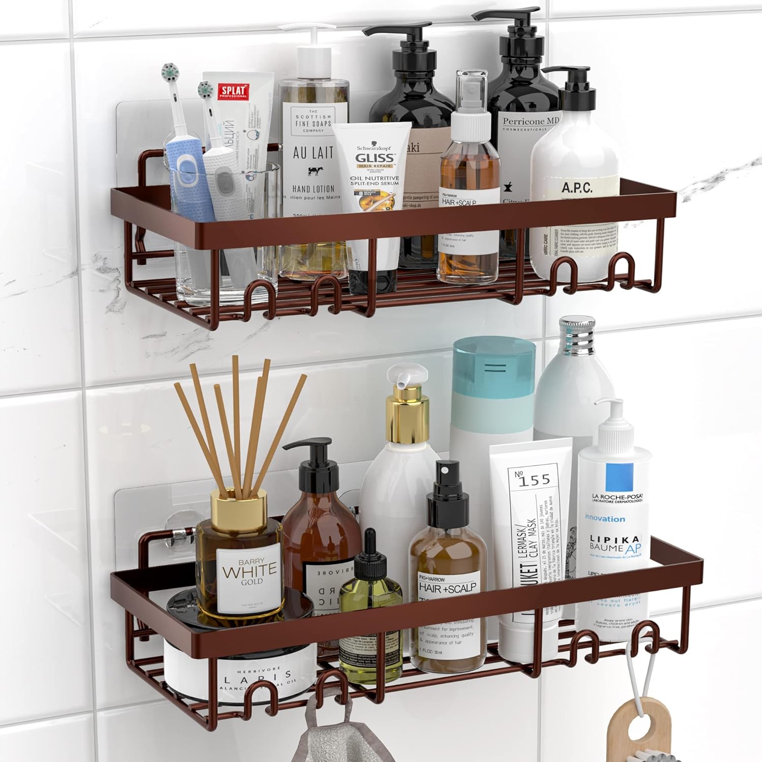 Double-Shower Caddy Organizer Sturdy Metal Durable Adhesive