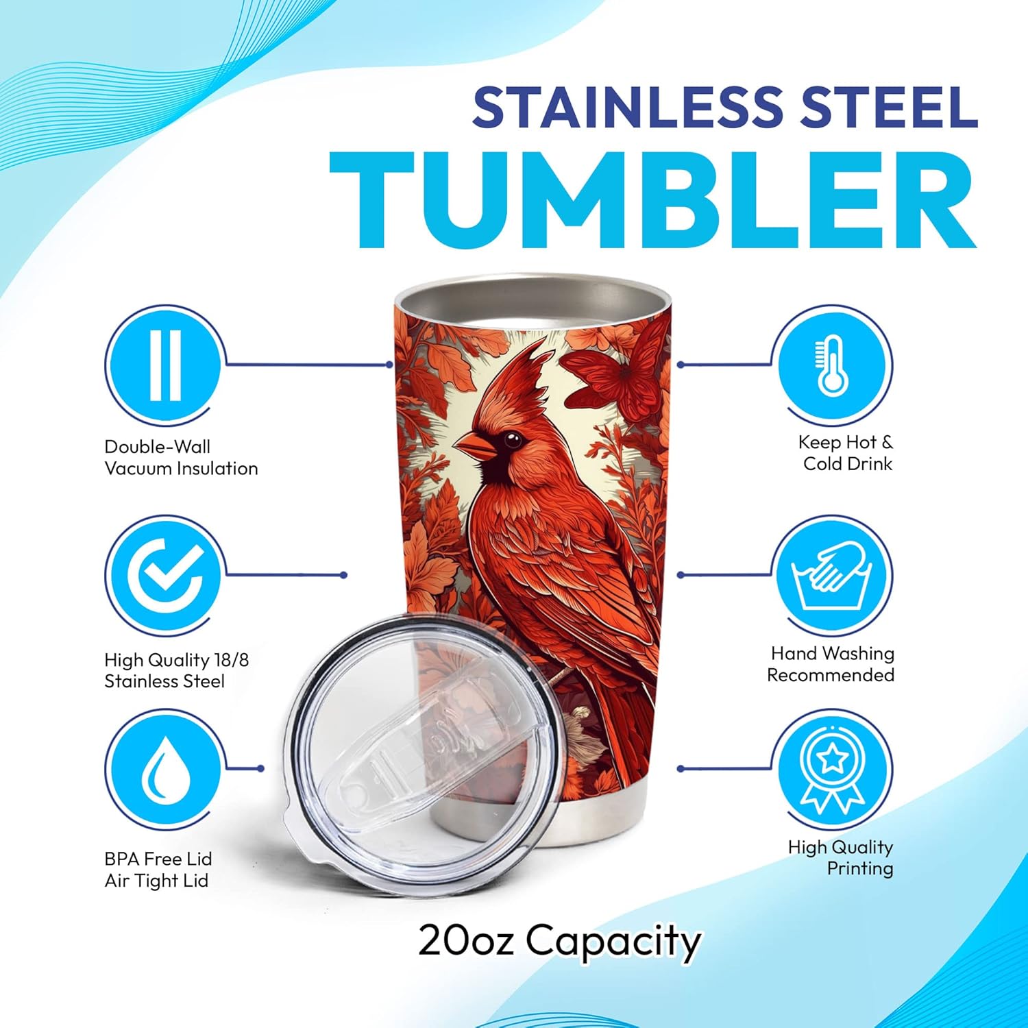 Personalized Stainless Steel Tumbler for Cardinal Lovers