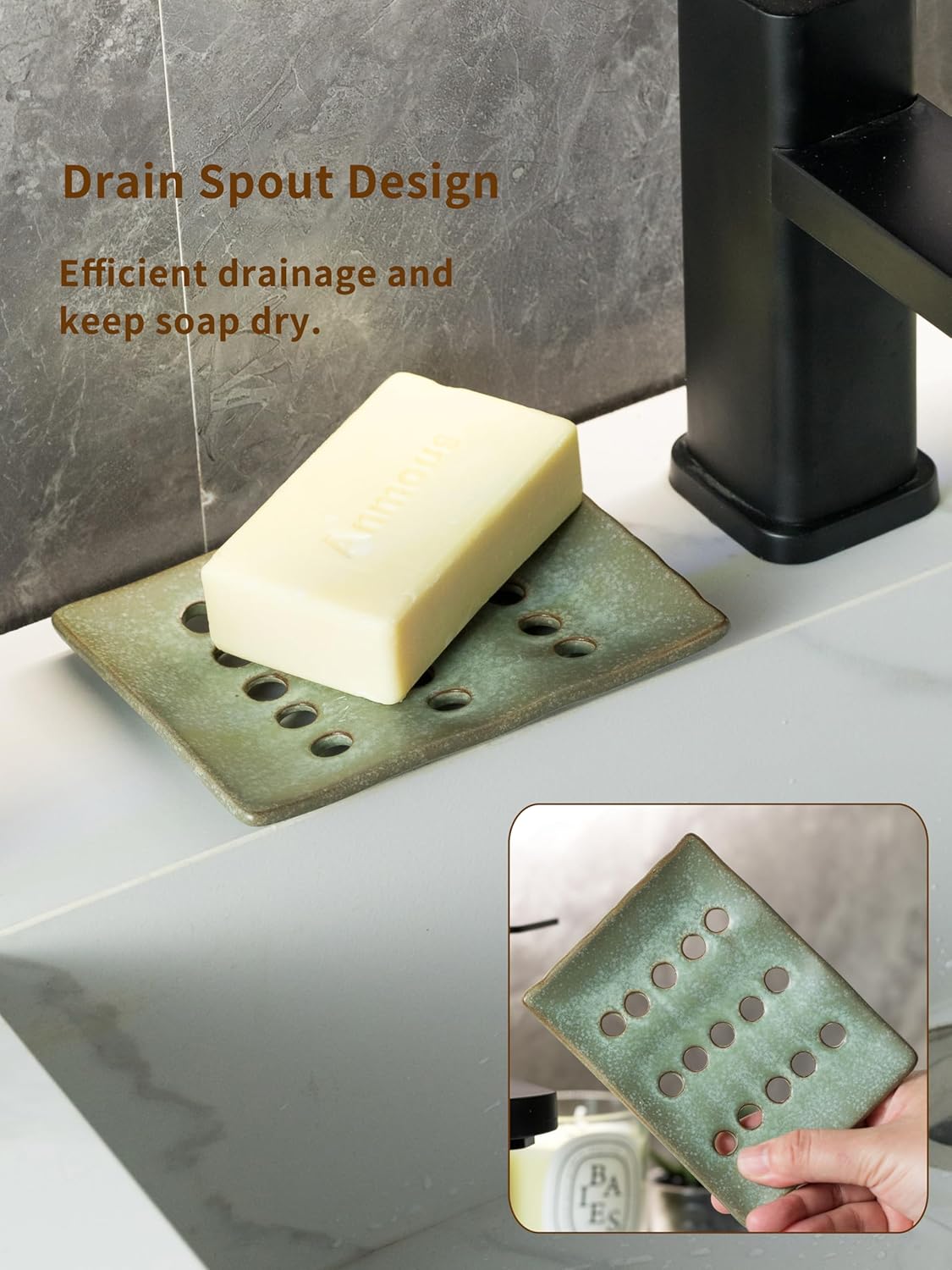 Ceramic Soap Dish with Self Drain for Shower