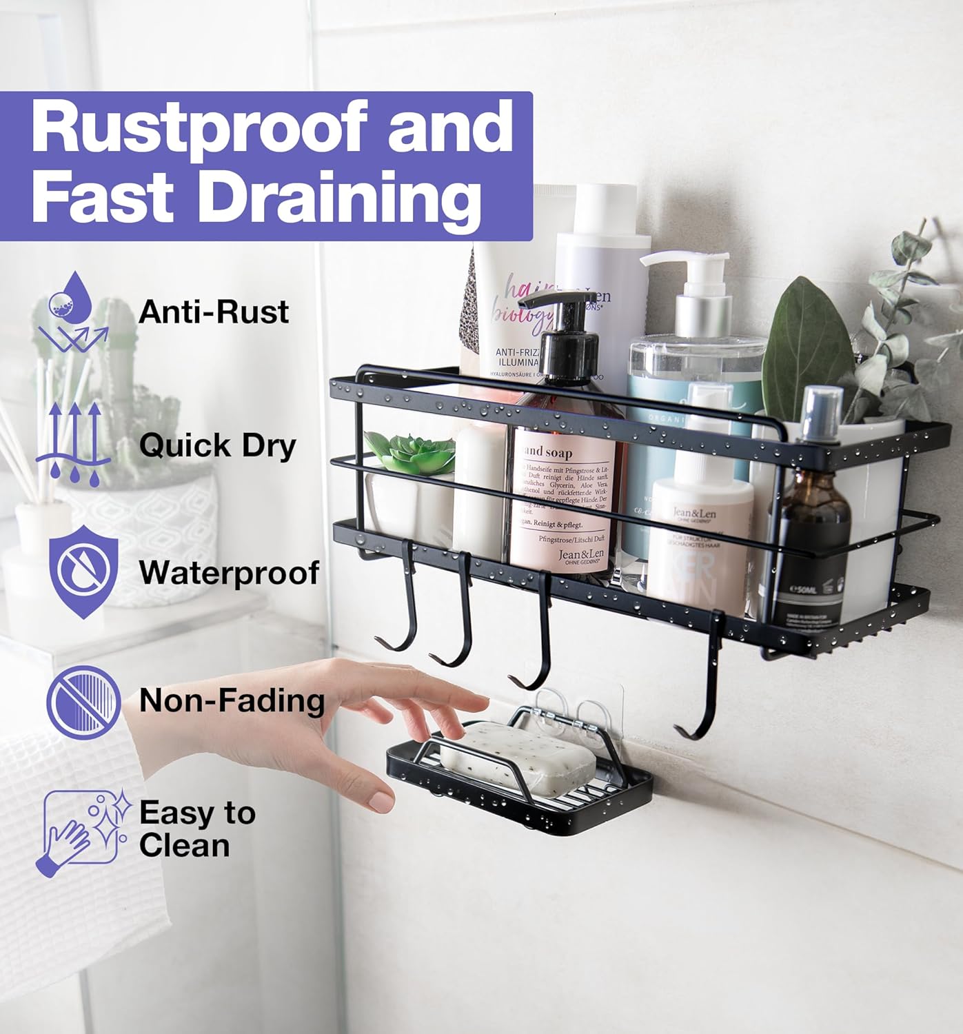 KINCMAX Premium Rust-Proof Showercaddy with 4 Durable Hooks