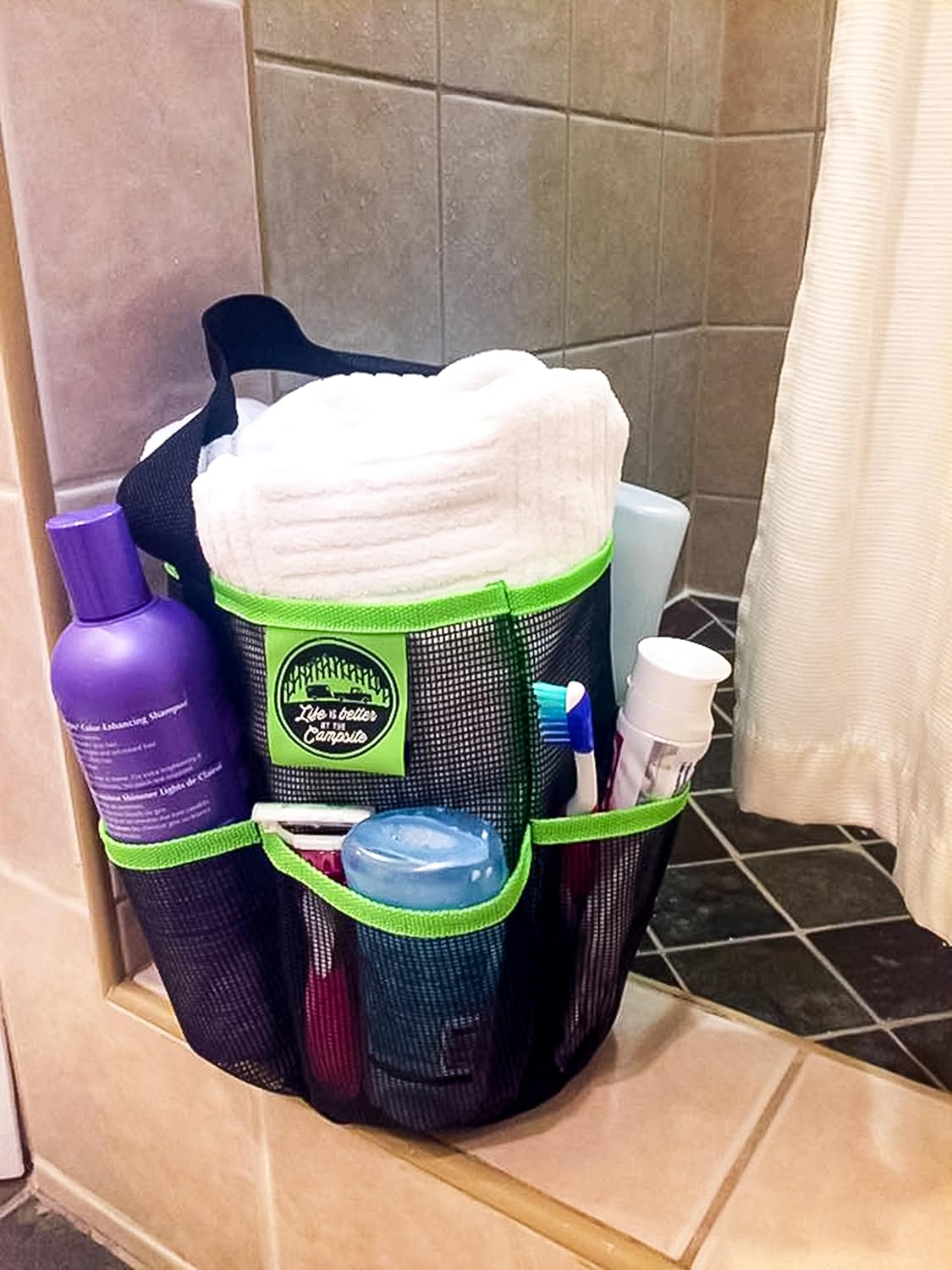 Camco Shower Caddy Black Green Mesh 1