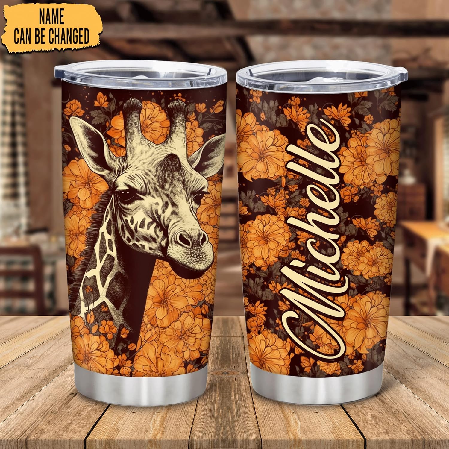 Giraffe Lovers 20oz Tumbler Gift Stainless Steel with Straw Lid Birthday Christmas Gift