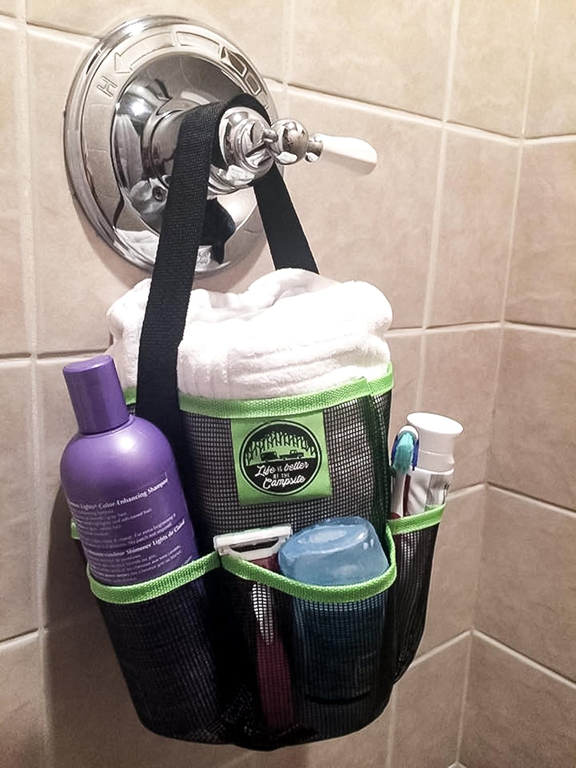 Camco Shower Caddy Black Green Mesh 1
