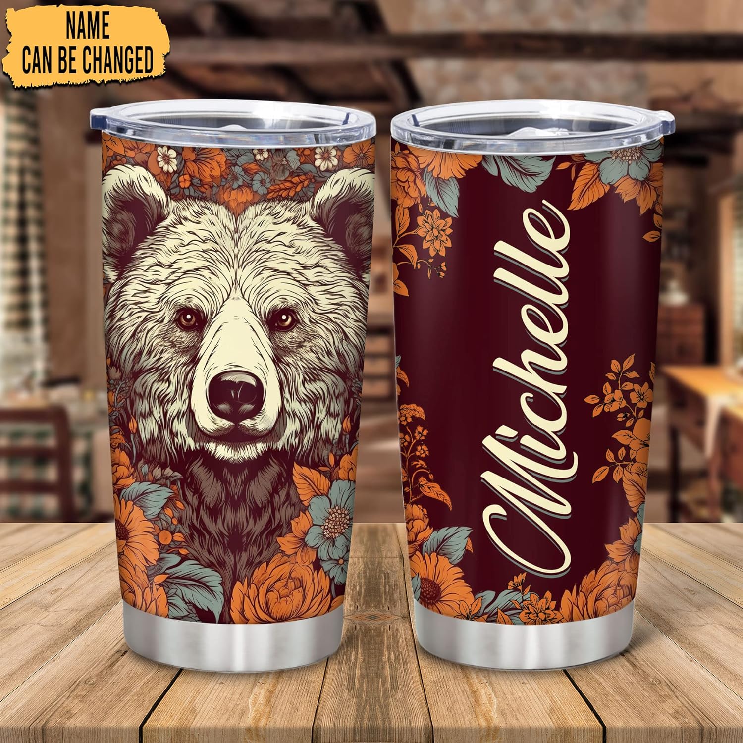 Personalized Stainless Steel Tumbler - Bear Lovers Give with Anti-Leak Lid